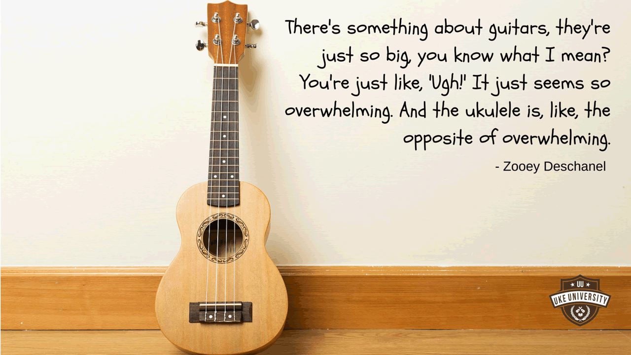 zooey deschanel quote on guitars being overwhelming but ukuleles are great
